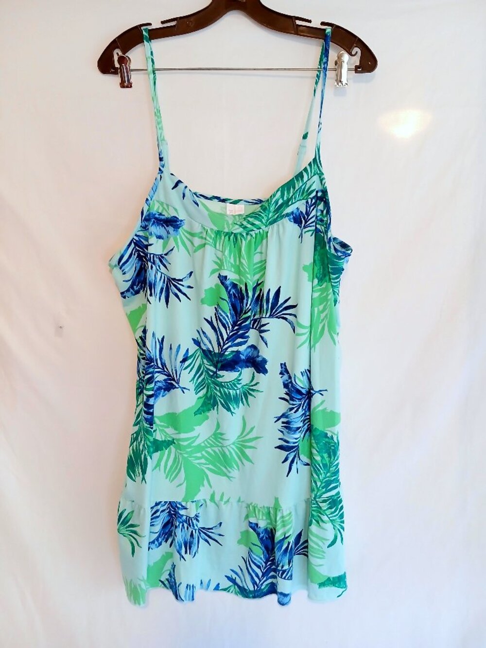 Joyspun Aqua Tropical Leaf Sleeveless Dress XL (16/18) Boho Beach Summer Resort